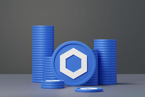 stack of 3d blue virtual crypto coins