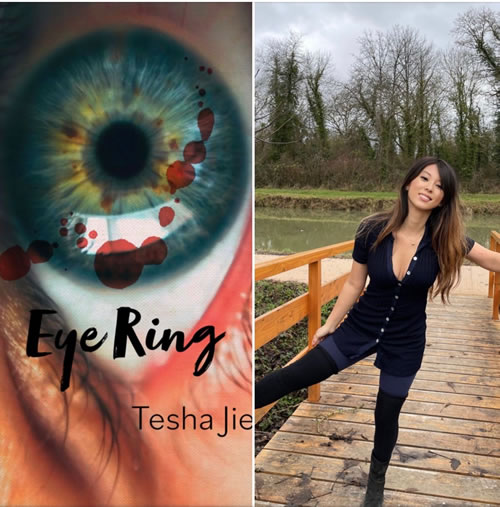 Tesha Jie on bridge and cover of her book
