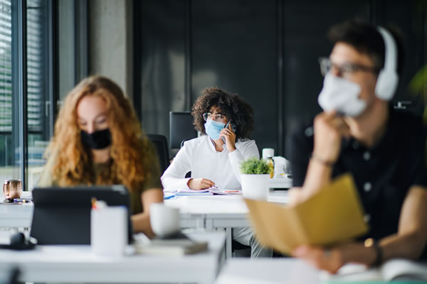 college students in classroom with masks on
