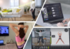 The Virtual Personal Trainer: the Future of Home Workouts collage of 4 pictures of individuals working out at home with a computer