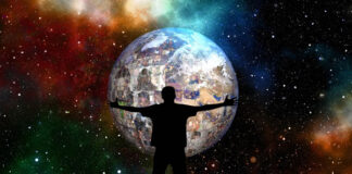 How InvoZone is Helping the World silhouette of man holding digital world with starry solar system in background