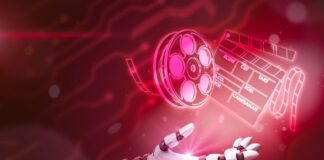How AI is Transforming the Entertainment Industry ai robot holding out a movie reel and other movie tools