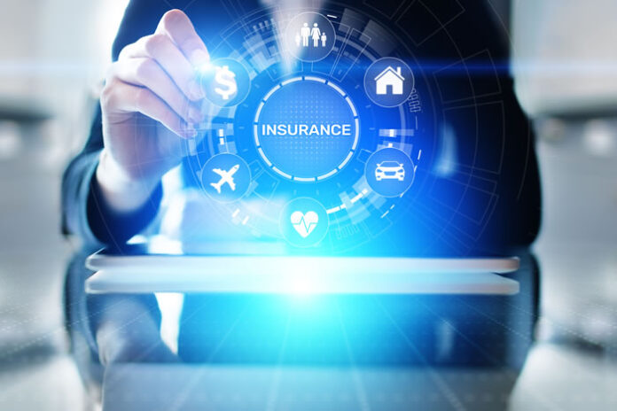 businessman innovating insurance on a digital dashboard