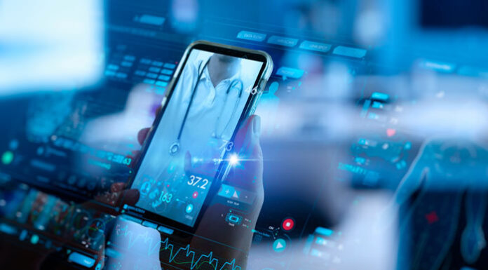 3 Health Tech Innovation Lessons from a Real-Life Founder mobile phone with telemedicine video and a virtual hologram overlay running the Bloodlight app