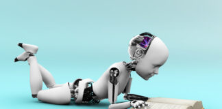 The Power of AI to Sharpen Skills – and Tell Better Stories child robot lying on the floor reading a book