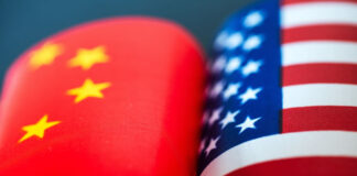 United States and china flags next to each other