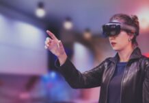 woman wearing virtual and augmented goggles to improve lives