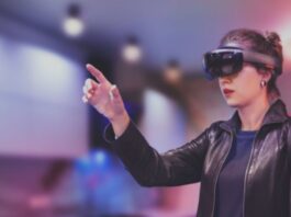 woman wearing virtual and augmented goggles to improve lives