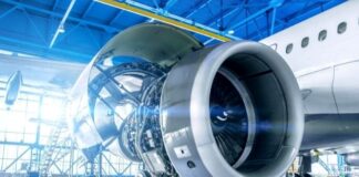 The Latest Advancements in the Aerospace Industry commercial jet in hanger displaying engine in aerospace industry