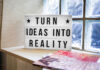 startup company with a sign for turning ideas into reality