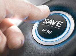 man pushing a save now-rebate button