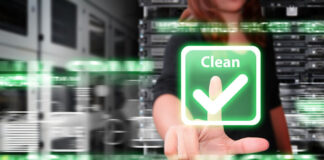 clean code is efficient code with woman pushing on a green digital button