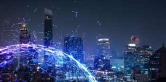 Technology Needs a Trust Makeover digital bubble over city skyline representing emerging technology