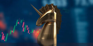 Relationship Intelligence and Finding the Next Unicorn gold unicorn chess piece with a digital bar graph in the background