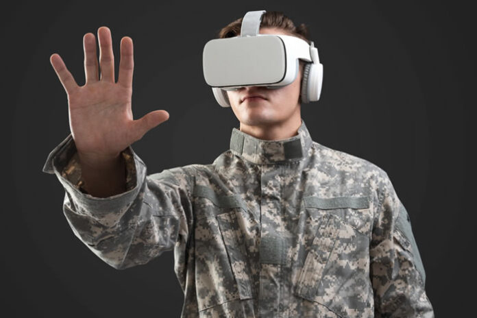 military man with VR headset on used for training or therapy