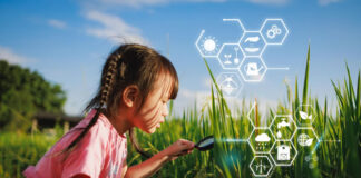 Amazing Green Tech for Shopping Eco-Friendly Products on Amazon girl using a magnifying glass looking for green tech and sustainability