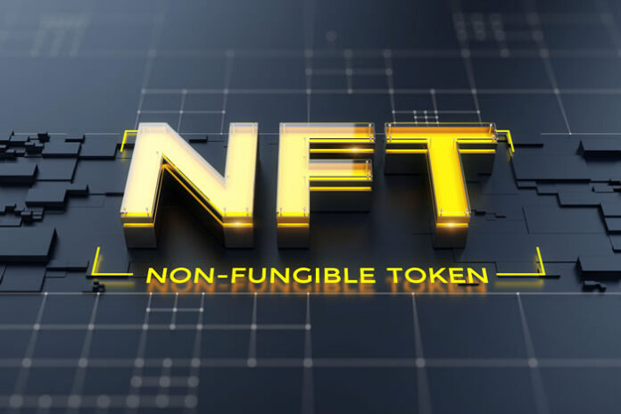 gold embossed lettering with NFT on a black background