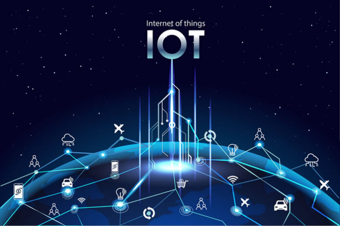 IoT or Internet of Things representation on a digital graphic