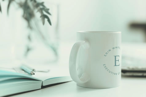 photo of Erin Whitehead's personalized coffee mug on her desk