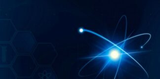 A Quantum-Powered Industry 6.0 digital representation of an atomic nucleus in a quantum-powered industry