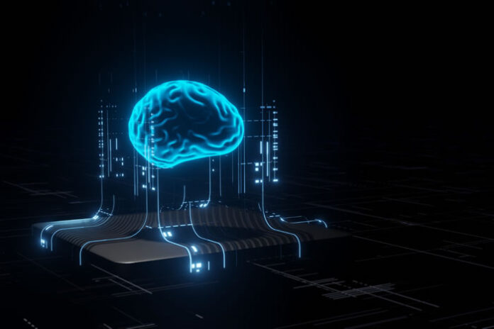 processor with digital AI brain representing knowledge management solutions