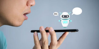 Natural Language Processing in Chatbot Therapy young man speaking on phone to bot for chatbot therapy