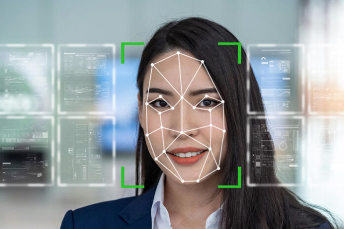 woman's face being detected by Face recognition services