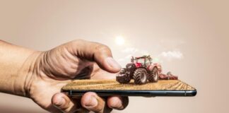 The Grain Trade of Tomorrow 3D tractor popping out of a smart phone representing the grain trade of tomorrow
