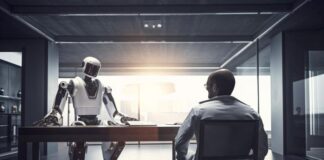 Exploring the Impact of AI and Emerging Tech on Technical Hiring AI and emerging tech - robot and human interviewing for job