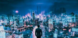 Will We See Metaverse M&A Accelerate in 2024? business man walking into the virtual world of metaverse M&A