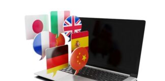Tech-Enhanced Language Learning: How to Use Preply to Master German tech-enhanced language learning with language bubbles on a laptop
