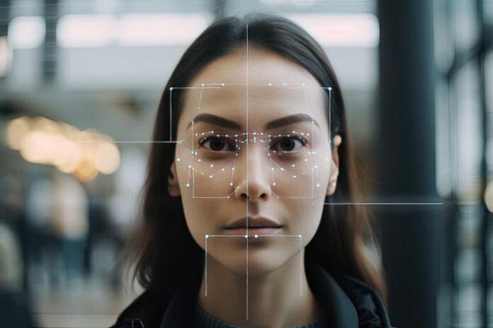 computer mapping face of woman using AI in face recognition