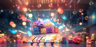 Unleash Growth: Multi-Vendor Ecommerce Marketplace Development Services shopping cart with packages in and around the cart representing the ecommerce marketplace