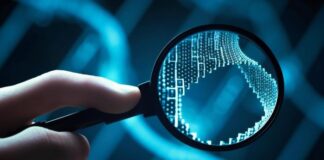 Internal Search and AI Chat: A Powerful Duo for Question Answering a human hand holding a magnifying glass to search using AI chat