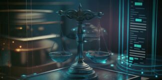 Tech Transforms UK Personal Injury Claims a law weight of measure on a futuristic tech digital scale