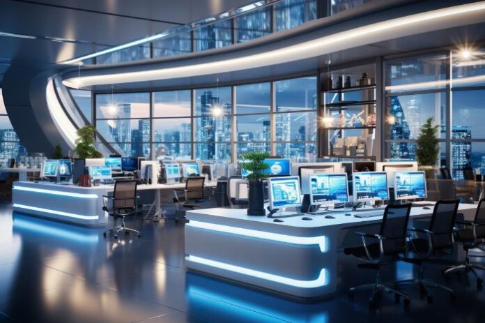 futuristic office with no staff representing tech in transition