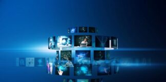 Video Tech Evolution: Grainy to Global Connectivity a collage of photos symmetrically aligned representing video tech