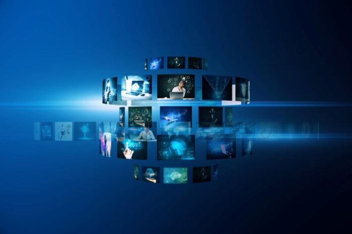 a collage of photos symmetrically aligned representing video tech