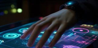 Applications of ACR in the Media and Entertainment Industry woman's hand on a digital screen using ACR technology