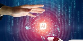 How AI Innovations Enhance Human Development photo of a human hand and AI robot hand coming together for human development