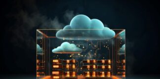 Harnessing the Power of AWS: Transforming Business Operations digital photo of transistors in a glass case with a cloud connected at the top, representing AWS cloud services