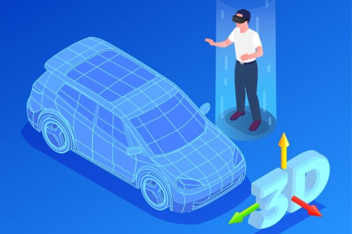 visual drawing of a man using technology in a car wash