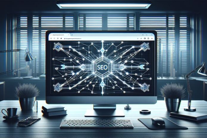 monitor on a desk with the words SEO representing quality backlinks