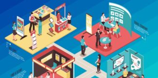 How to Set Up a Trade Show Booth a mock-up design of a trade show booth