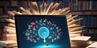 How Salesforce LMS Enhances Learning and Development a laptop in a library displaying a learning and development system