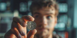 Crypto Is Here to Stay, so You Might as Well Learn a Bit More About It Man holding a bitcoin in the foreground, demonstrating that crypto is here