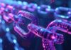 7 Top Benefits of Blockchain Technology on The Financial Sector purple and blue graphic of a chain, showing the benefits of blockchain technology