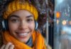 Transforming Cold Calls: Trust Turns Leads into Customer-Centric Success A woman with outdoor clothes and headphones cold calling