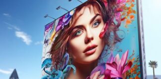 Why Creative Ads Are Essential for Modern Marketing A creative ad on a digital billboard, showing a woman with colorful art