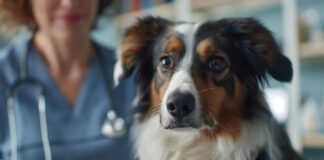 Smart Tech: How It’s a Game Changer for Pet Care A vet giving pet care to a dog in front of a tablet